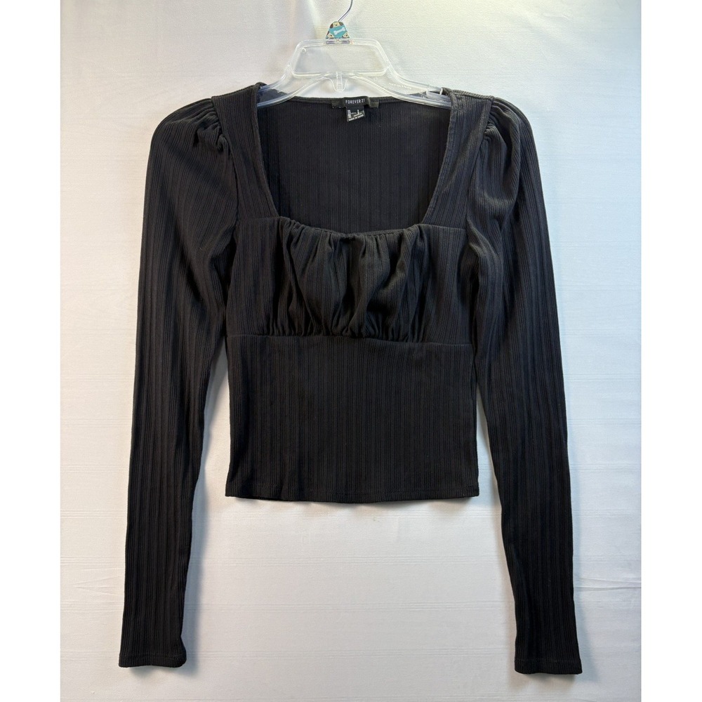 Forever 21 Sweater Top Black Women Long Sleeve ruched casual‎ travel work Small